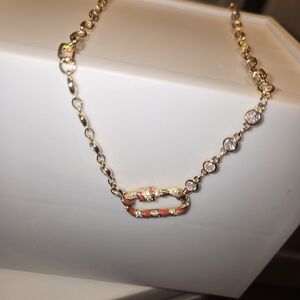Versona Gold-Tone Necklace with Coral and Crystal Link